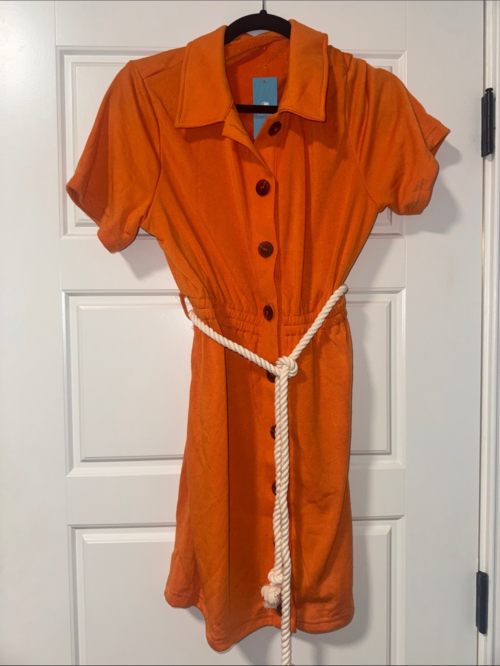 Cupshe Bright Orange Button-Front Shirt Dress with Rope Belt